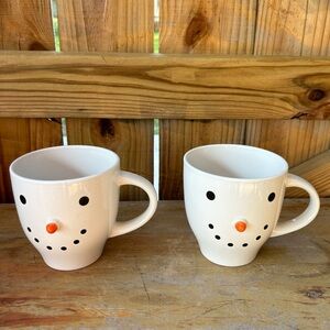 Set of 2 Royal Norfolk Snowman Coffee Cups Mugs Orange Pointy Nose 16oz